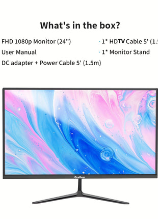 Monitor GreBear 24 Pollici FHD 1080p Monitor per PC con Schermo a 75 Hz 99 SRGB 5ms Luce Blu Bassa Pannello IPS Antiriflesso Display LCD Desktop con HDtvVGAAudioFreesync Inclinazione Regolabile