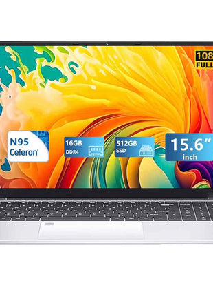 PC Portatile da 156 pollici 16GB RAM 512GB SSD Processore Celeron N95 Display IPS FHD 19201080 Laptop da Ufficio con Tastiera Retroilluminata Sblocco con Impronta Digitale