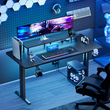 Scrivania da Gaming HLDIRECT con LED Scrivania per Gamer con 3 Prese e 2 Porte USB Scrivania pz Stabile per Gaming e Ufficio con Supporto Monitor Nera
