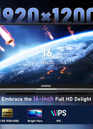 ACEMAGIC Laptop Custodia in metallo 16 pollici FHD 16 GB DDR4 512 GB SSD Computer portatile Intel QuadCore N97 Beats N5095 Laptop leggero con WiFi BT50 USB 32 x 2 tipo C