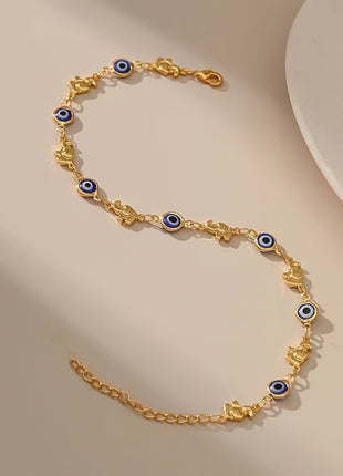 1 Pezzo Delicato Cavigliera Elefante Occhi Azzurri Design Ferro Gioielli Dorati Elegante Stile Bohemien Per Donne Estate Spiaggia Catena Per Piedi