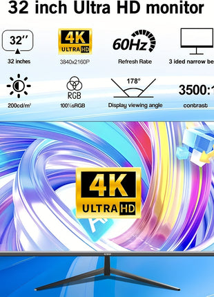 Gawfolk Direct 32 Pollici Ultra HD 4K 3840 X 2160 60 Hz Monitor per Computer Senza Cornice con Supporto VESA