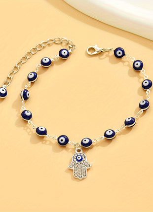 Collana con fermaglio a occhio cattivo vintage braccialetto con pendente di palma in lega gioielli per i piedi da spiaggia estiva accessorio per il quotidiano e le vacanze unico pezzo