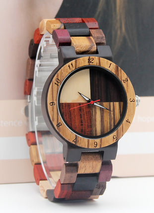 Orologio da Donna in Legno Cinturino Multicolore in Legno Quadrante Quattro Colori Orologio al Quarzo con Cinturino di Legno