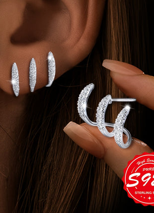 Un paio di orecchini curvi da donna in argento sterling S925 tre punte lucenti e lussuosi design unico adatti per festival musicali quotidiani e varie occasioni regalo perfetto per le donne ipoalergenici