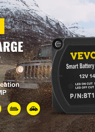 VEVOR Split Charge Relay Kit Voltage Sense Relay Professional 12V 140AMP W/ 2/4/5/6 mtr Battery Cable for ATVs UTVs RVs Camping - Riparo82