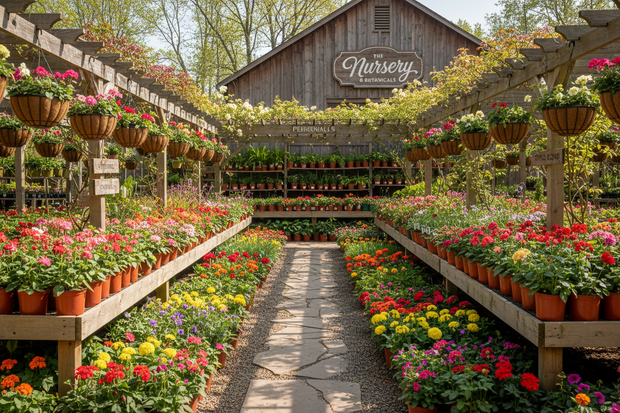 Vivaio con piante e fiori