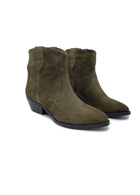 ROMA Stivaletto col tacco donna alla caviglia in Pelle Scamosciata Tabacco